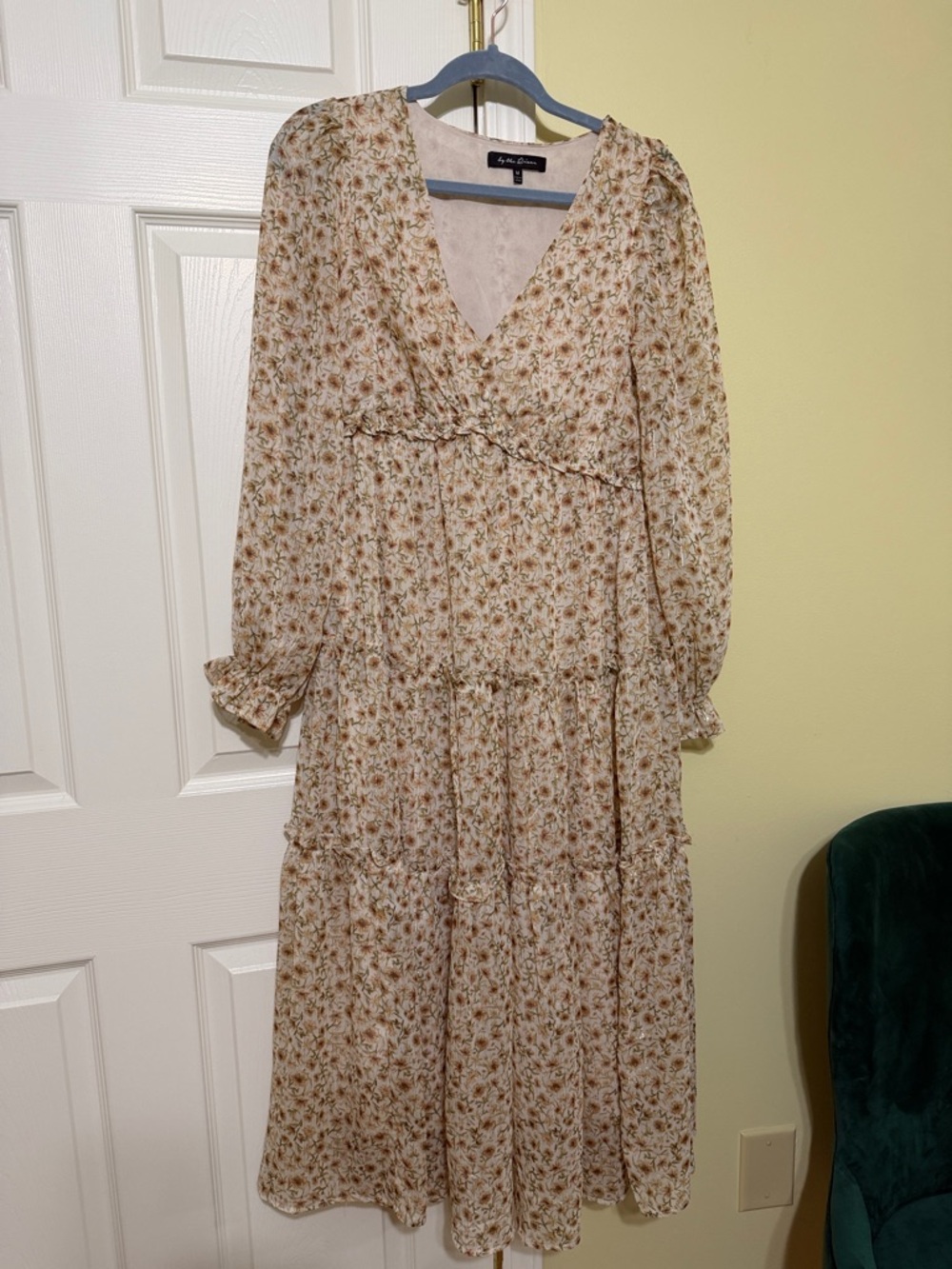 Cream Floral Ruffle Tiered Maternity Midi Dress